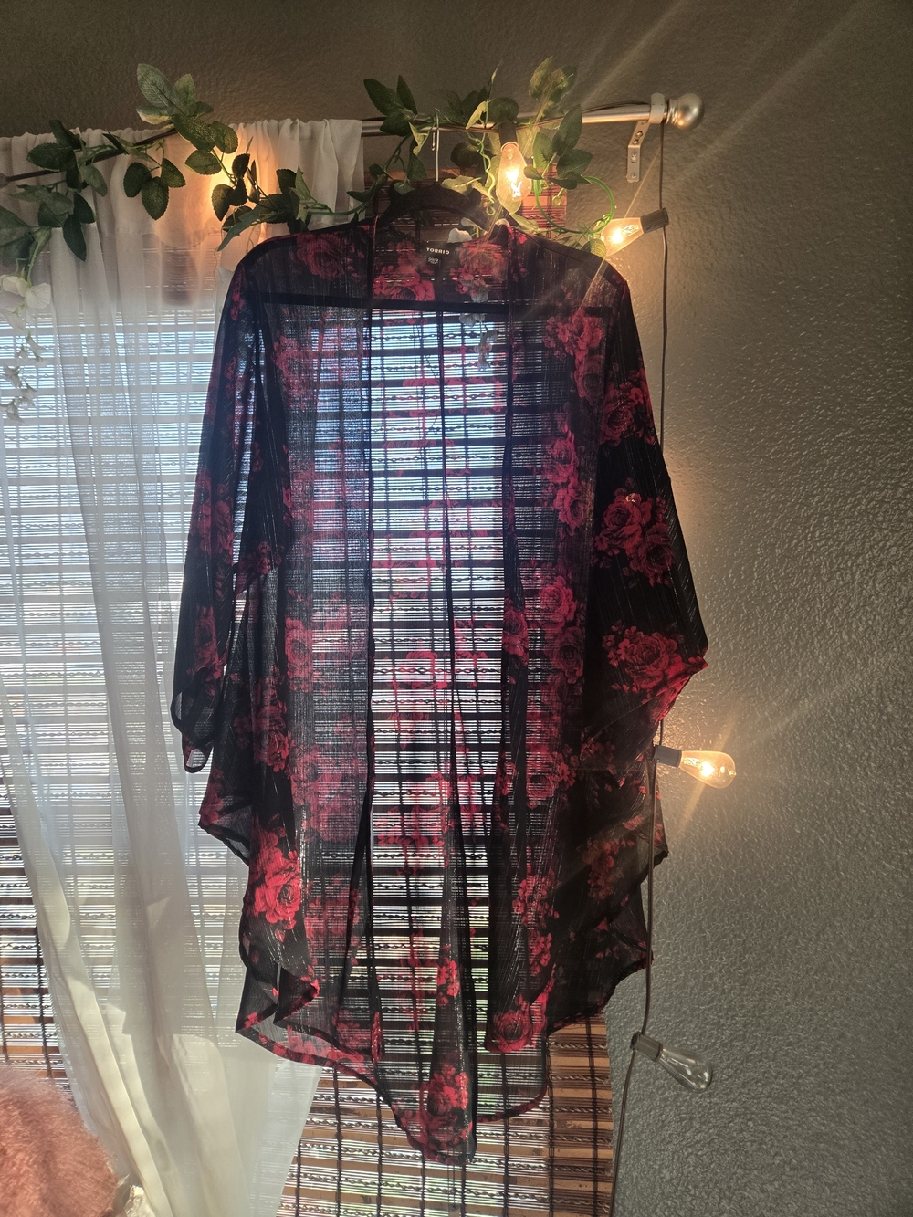 Torrid Black Sheer Floral Kimono